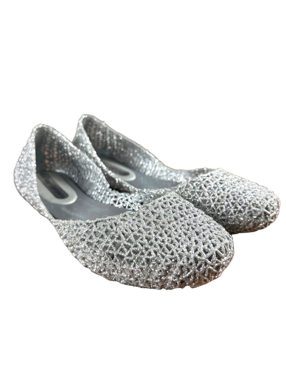 Melissa x Campana Papel Silver Glitter Jelly Ballet Flats Womens 6